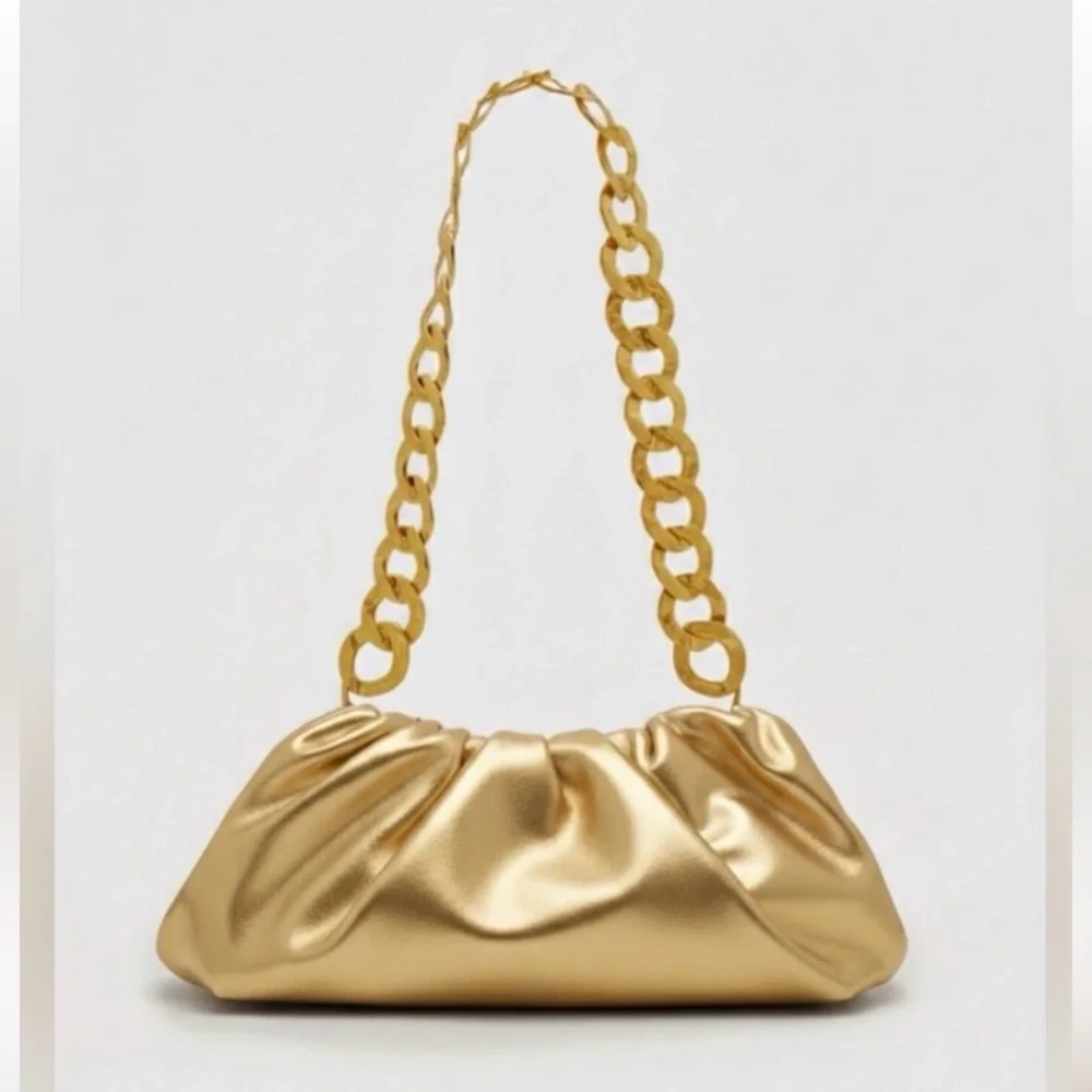NEW Cult Gaia Dulce Ruched Leather Convertible Bag in Brass Gold - Picture 5 of 5